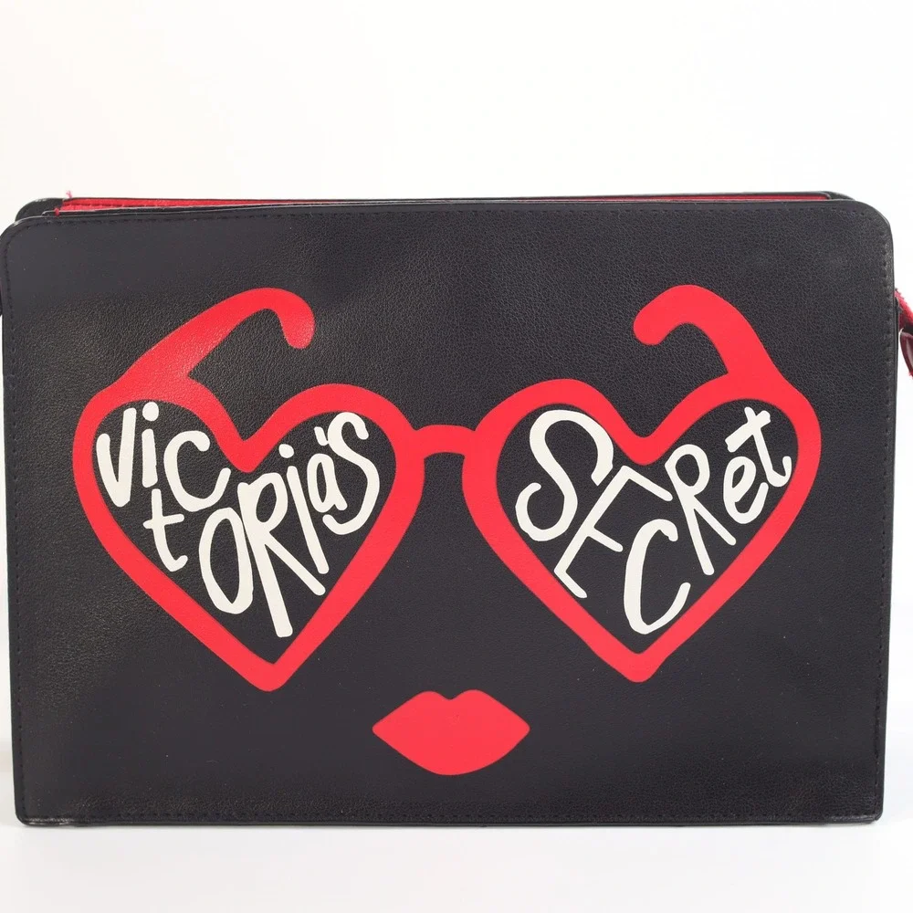 Victorias Secret Too Glam To Give A Damn Black Red Heart Sunglasses Makeup Bag